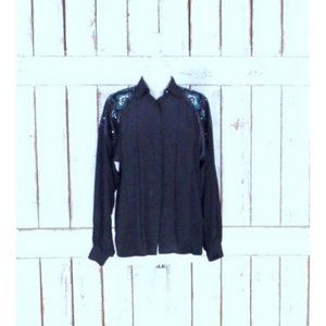 Vintage Joseph Ho black silk beaded button down long sleeve blouse